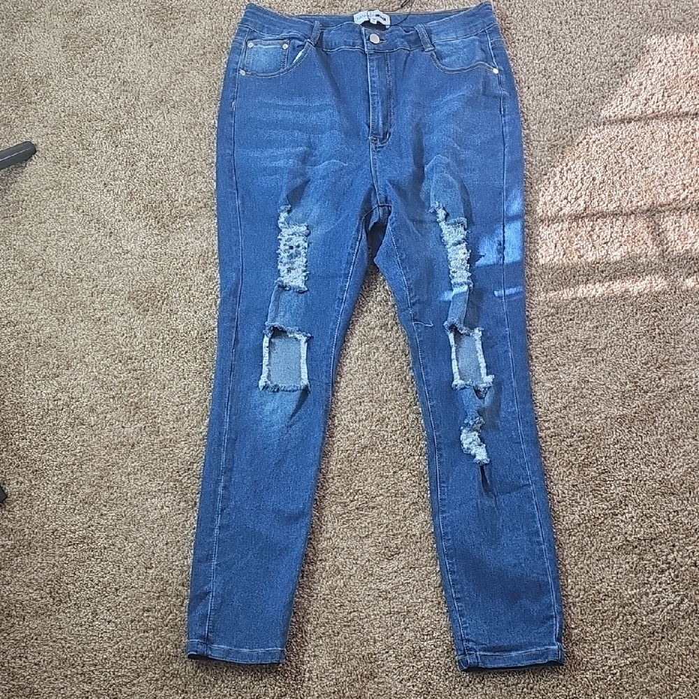 Fashion Nova Women's Ripped Blue Skinny Jeans Size 14
